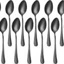 Black Spoons silverware teaspoons set of 12 dessert spoon 6.6inch Food-Grade stainless steel kitchen, dinner spoons(6.6inch spoons set (12 Piece))