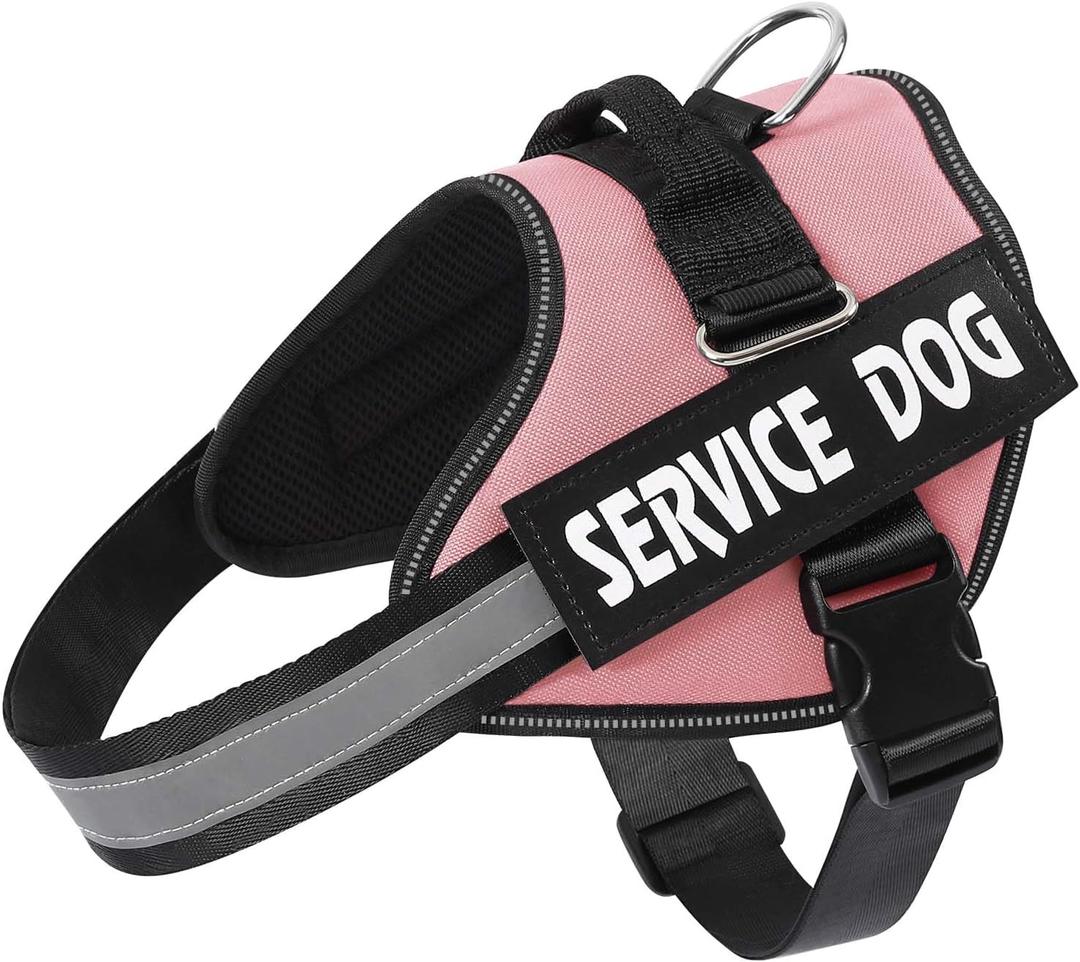 Service Dog Vest Harness, No Pull Reflective Adjustable with Handle, Soft Breathable Padding for Small Dogs, 2 Removable Velcro Patches (Pink, XS)