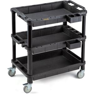 ELAFROS Multi-Use Utility Cart - 32.4x18.3 Heavy-Duty Service Cart with 3 Deep Shelves, Industrial-Grade Tool Cart Mobile Organizer, Rolling cart Holds up to 500 lbs, Black