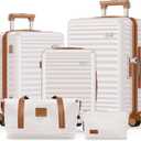 SHOWKOO Luggage Sets 3 Piece Hardside Expandable Suitcase with Double Spinner Wheels Tsa Lock, (Beige White, 5 piece set)