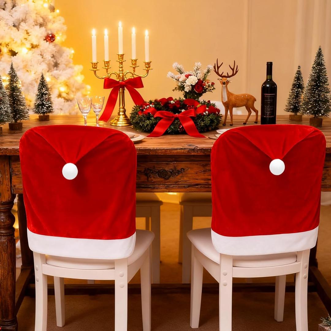 Set of 4 Kitchen Christmas Chair Covers for Dining Chairs Decoracin, Stretchable Elastic Slipcovers, Festive Christmas Kitchen Decorations Indoor, Home Holiday Navidad Dcor.