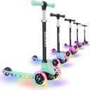 BELEEV A6 Kids Scooter with LED Light-Up Wheels & Deck, 3 Wheel Kick Scooter for Toddlers Girls Boys Ages 3-8, 4 Adjustable Handlebar, Lean to Steer, Non-Slip Deck, Lightweigh Scooter for Children (Green)