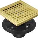 EXF Shower Drain 6 Inch Brushed Gold, Stainless Steel Square Shower Floor Drain Kit with ABS Flange, Removable Cover Grid Grate, Hair Strainer