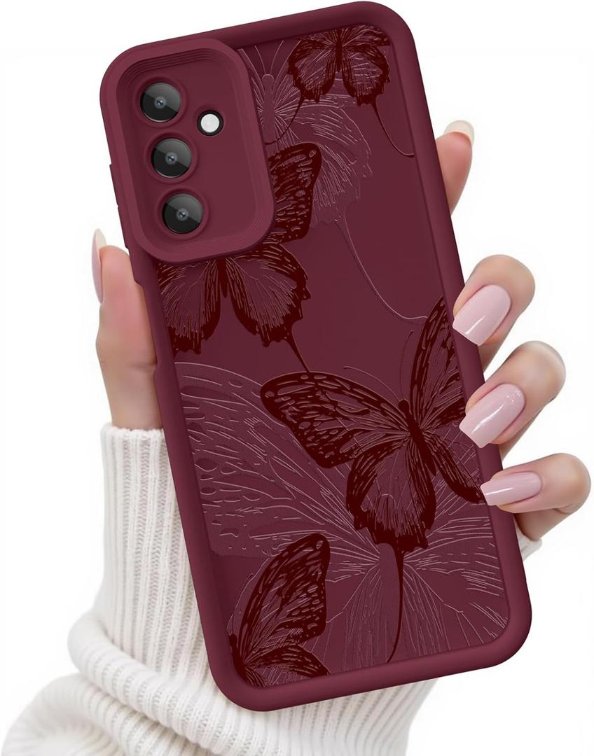 for Samsung Galaxy A15 5G Case, Creative Butterfly Pattern Design for Girl Women, Soft Silicone Shockproof Anti-Scratch Protection Phone Cover for Galaxy A15 (Burgundy Red Butterfly)