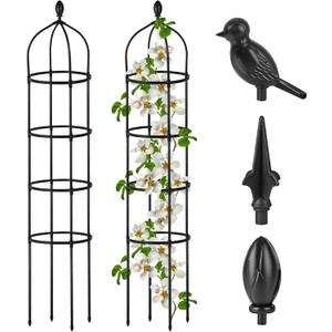 Garden Obelisk Trellis for Climbing Plants Outdoor 6 Ft Rose Bush Round Trellis for Pots Rustproof Metal Plant Flower Trellises for Clematis Vine Jasmine Support Outdoor Indoor (Black)