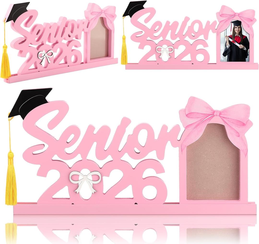 Leinuosen 1 Pcs Graduation Gift for Senior 2026 Pink Wooden Picture Frame with Tassel Holder Senior 2026 Shape Picture Frame for 5 * 3.5 Inch Photo Tabletop Display for High School Graduate
