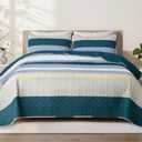Whale Flotilla Full Queen Size Quilt Set - Reversible Navy Blue Quilts Queen Size with 2 Pillow Shams, Lightweight Boho Striped Bedspreads Coverlet Bedding Set for All Seasons