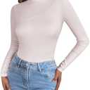 Caracilia Women Long Sleeve Shirts Mock Neck Ribbed Knit Lightweight Tight Tops 2025 Fall Slim Fitted Basic Tees Beige Medium M