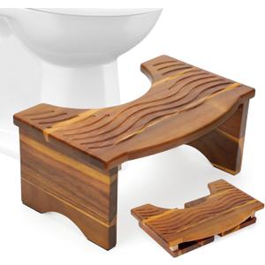 Foldable Toilet Stool, Acacia Wood Poop Stool for Potty Training,7 Inch Toilet Stool Squat for Adult,Poop Stool,No Assembly Required,Improve Bathroom Posture and Comfort (Acacia)