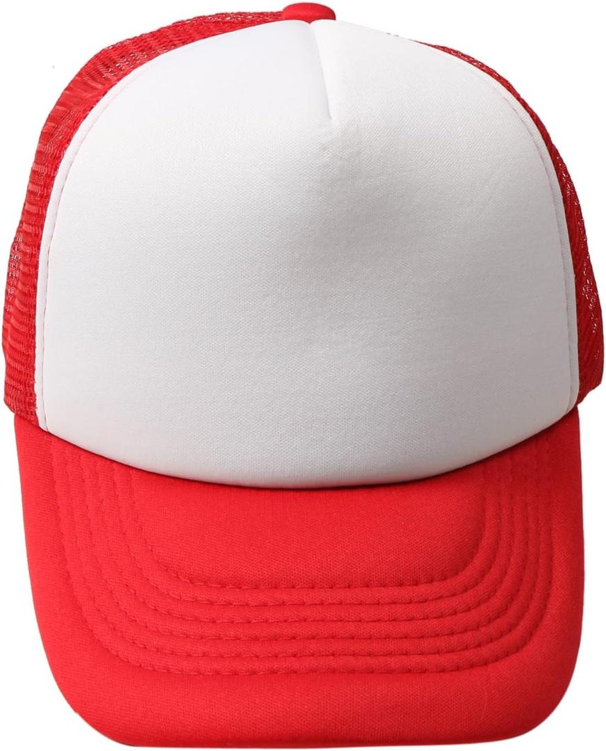Men Women Foam Trucker Hat Mesh Cap Solid Colors Lightweight with Adjustable Snapback Collection (One Size, Red)
