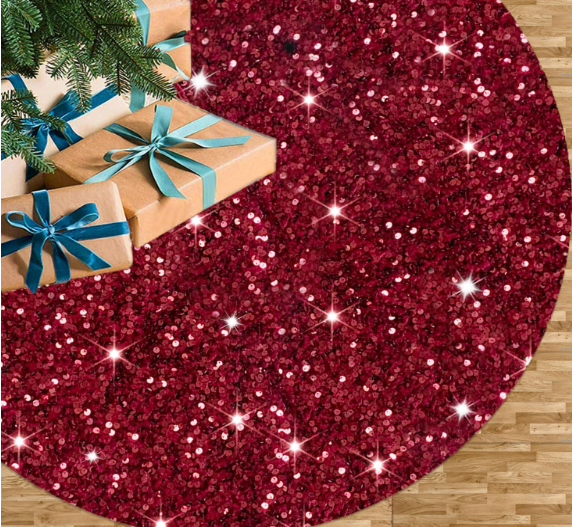 Red Tree Skirts Christmas 21 Inch Sequin Glitter Tree Skirts Velvet Fabric Decoration Halloween Tree Skirt Glittery Pencil Tree Skirt for Festival Holiday Party Purple Ornament Decorations