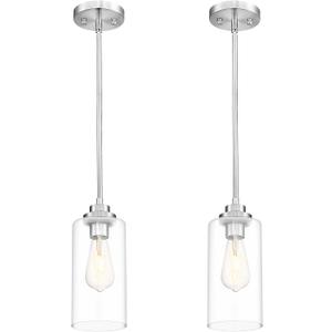 Pendant Light Fixtures, Pendant Lighting for Kitchen Island, Brushed Nickel Clear Glass, Farmhouse Island Lights for Kitchen Dining Room Bedroom, 2 Pack