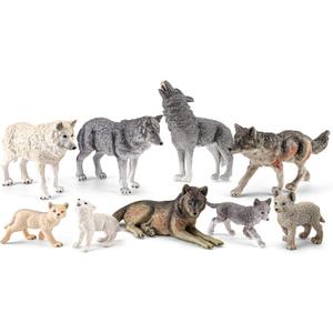 9PCS Wolf Toys Animal Figurines, Realistic Plastic Zoo Safari Animal Toys for Kids 3 4 5 6 7, Forest Wolf Animals Figures, Educational Toy Cake Toppers Birthday Gift for Kids Boys Girls