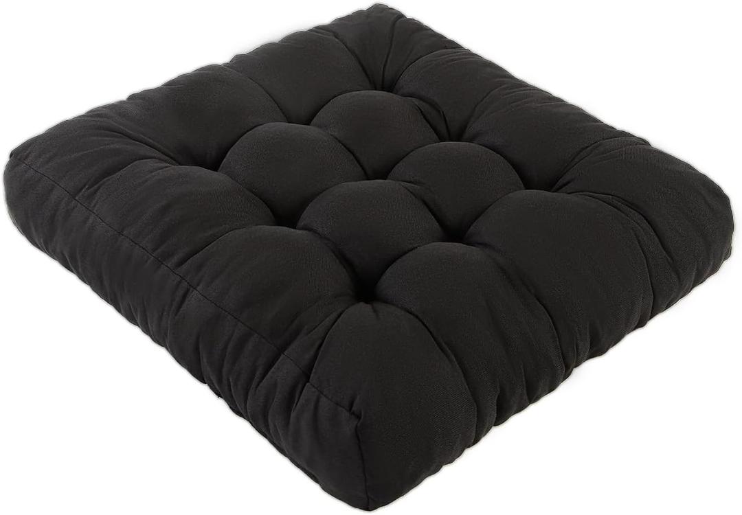 Meditation Floor Cushions, Thickened Floor Pillow for Adults, Large Square Pillows Seat Cushion for Tatami Living Room Yoga, Memory Sponge Block Added, 22x22 Inch, Black (Set of 1)