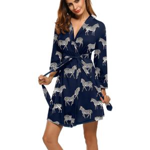 HOTOUCH Womens Robe Lightweight Short Knit Bathrobe Soft Ladies Sleepwear | Super Soft Knit Fabric,3/4 Sleeves with Elastic Cuffs,Two Side Pockets,Fixed Belt,Knee Length. (Blue, XS)