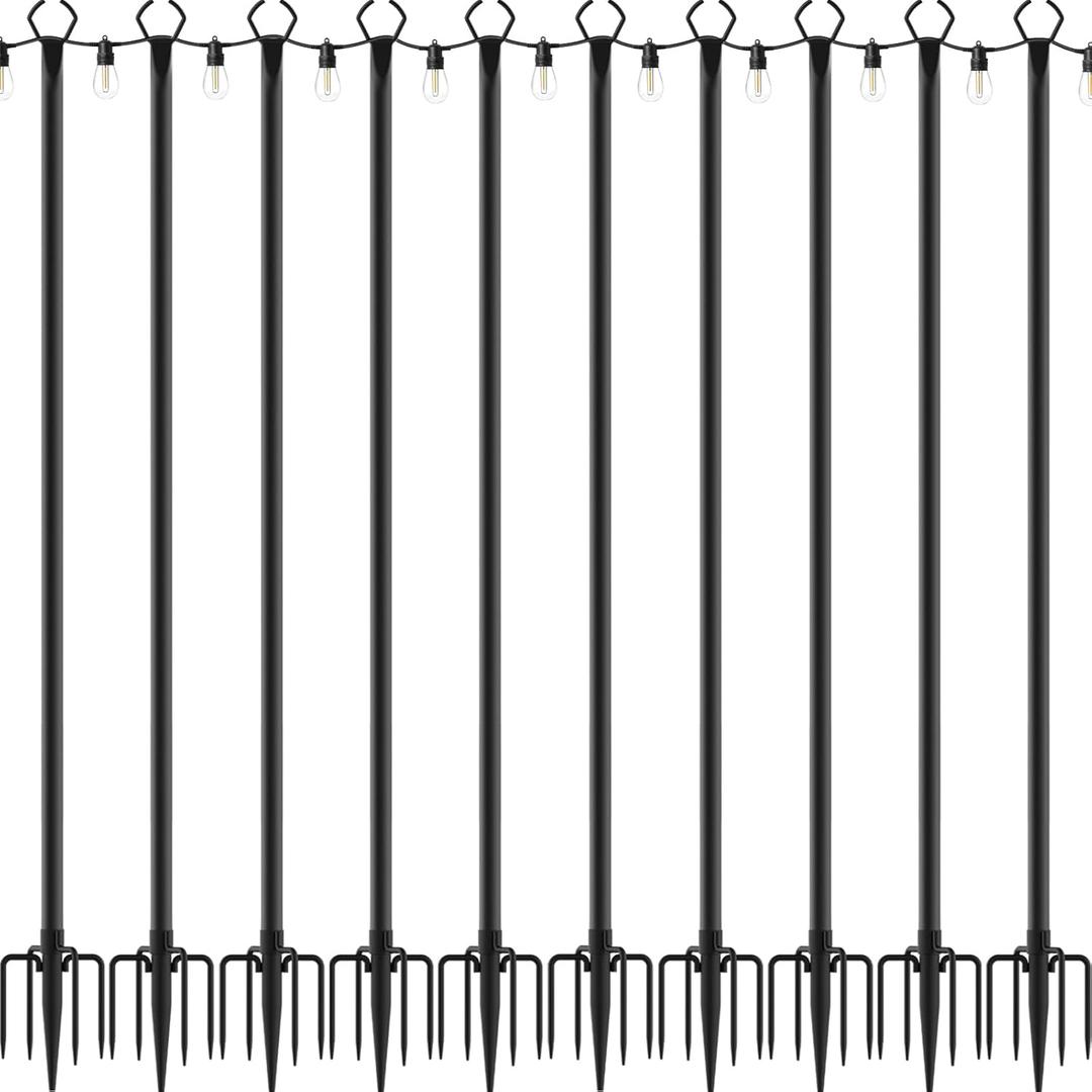 10 Pack String Light Poles,10 Ft Light Poles for Outside String Lights,Outdoor Lights Pole with Fork,Metal Poles Stand for Patio Deck Backyard