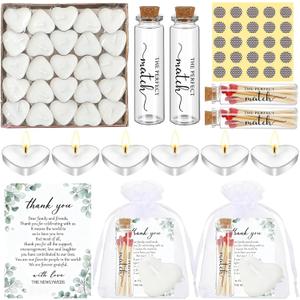 Wedding Party Favors for Guests Bulk Including Mini Heart Shaped Candles Empty Matches Jars with Cork Top Thank You Cards and Organza Bags for DIY Wedding Bridal Shower Party Guests Souvenir Gift (50)