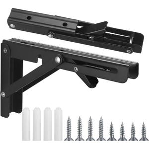2 Pcs Folding Shelf Brackets, 10 Inch Heavy Duty Floating Triangle Shelf Brackets, Collapsible Shelves Brackets, Wall Mounted L Table Hinges Brackets for Bench Table with Screws (10 Inch)