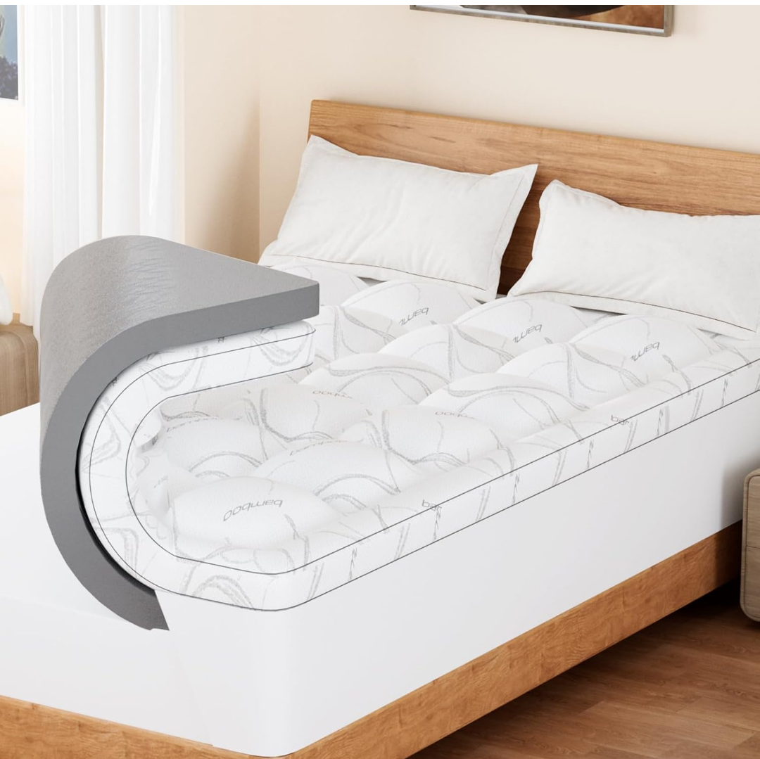 Full Mattress Topper - Memory Foam Mattress Topper Full Size, Dual Layer 4 Inch Mattres Pad with 2 Inch Gel Memory Foam and 2 Inch Fluffy Pillow Top, Deep Pocket Cooling Bed for Back Pain Relief
