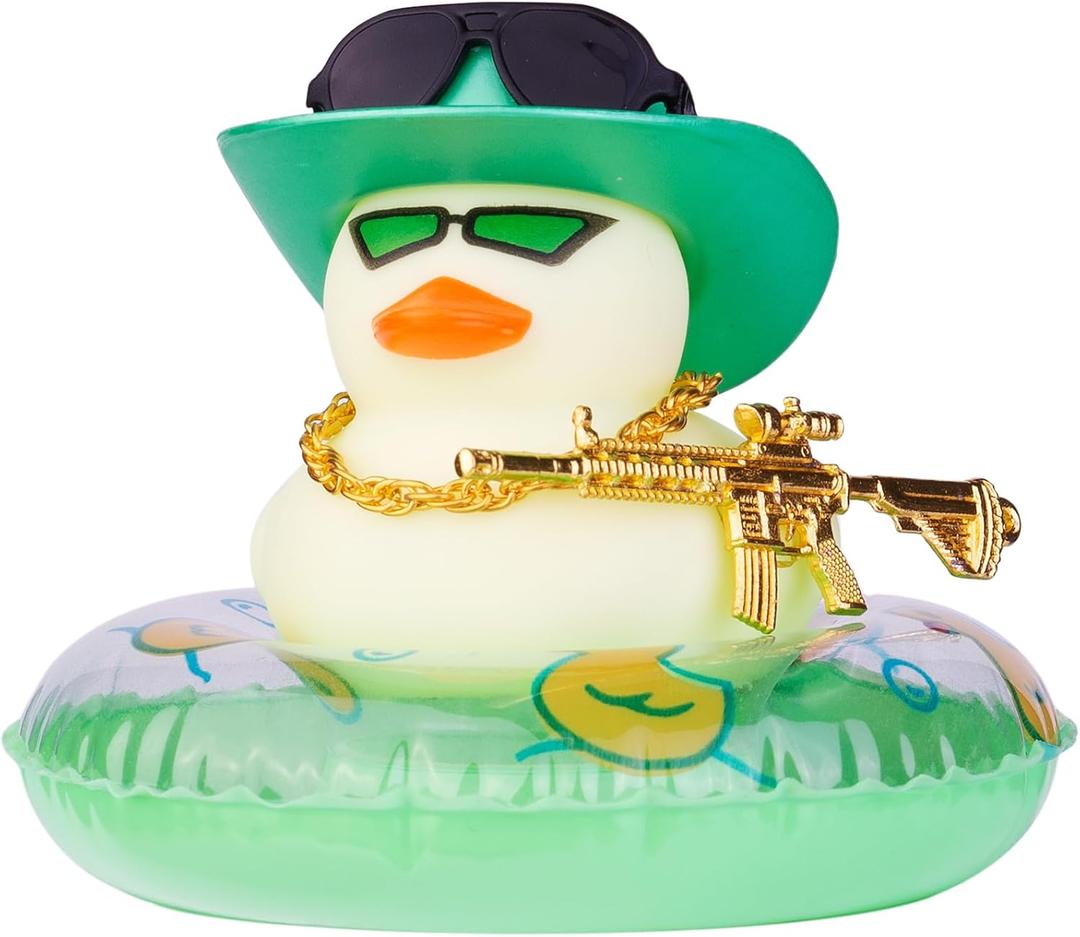 2 x Colorful Car Rubber Ducks Expressive Duck Dashboard Decorations Accessories with Mini Hat Swim Ring Necklace Sunglasses and Cool Prop for Car Dashboard Decorations Home Decor(F8)