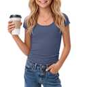 Oakgarden Girl's Cap Sleeve T-Shirts, Haze Blue, 9-10 Years