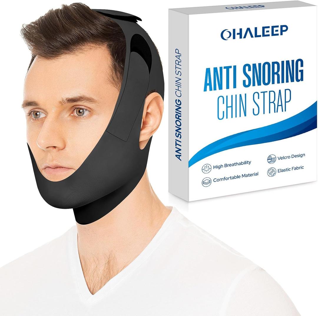 OHELEEP Anti Snore Chin Strap for CPAP Users, Snore Stopper Adjustable, Chin Strap for Sleeping Comfortable Stop Snoring Solution, Anti Snoring Devices Breathable and Reusable, Black, M
