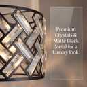 16" Drum Crystal Chandelier, Modern Black Pendant Light with Adjustable Chain, 3-Light E26 Fixture for Dining Room, Bedroom, Hallway & Foyer, Bulbs Not Included