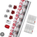 LaRibbons Christmas Wrapping Paper Set, Classic Santa Face & Plaid Design with Gift Bow & Ribbons & Tags, Perfect for Christmas, Holiday, Winter Party, Xmas, 30 Inch X 10 Feet (4Rolls, 100 sq.ft.ttl.)