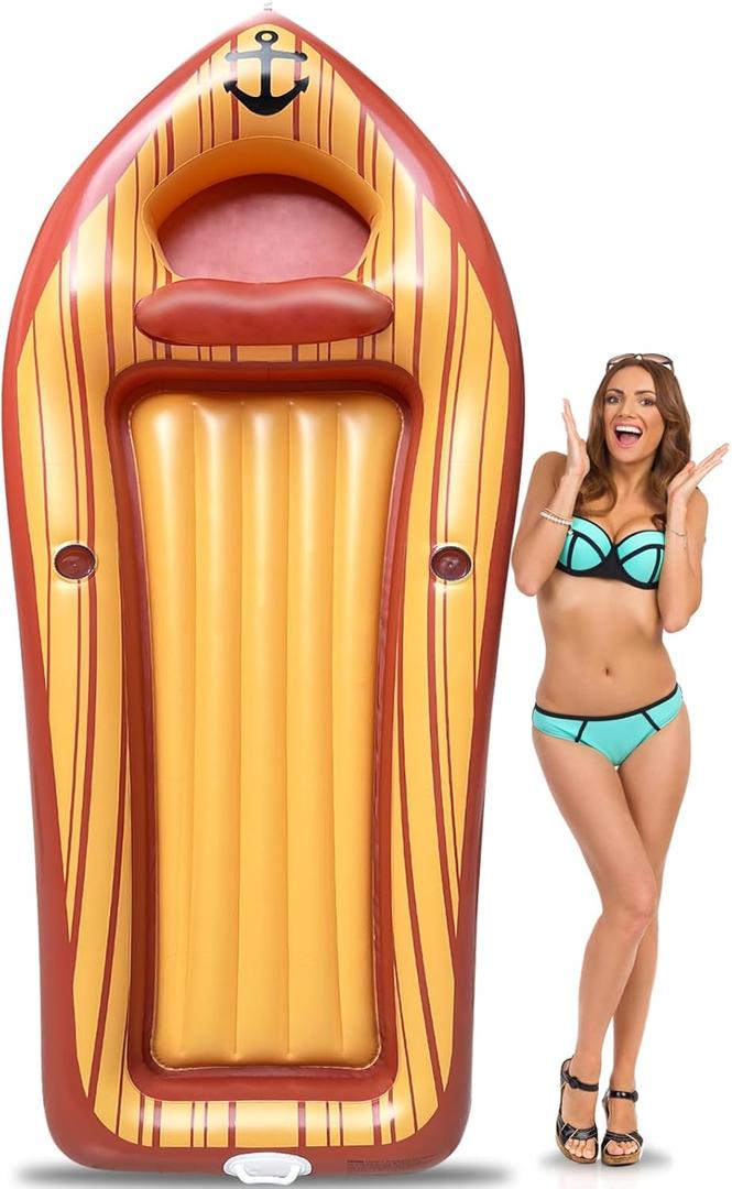 Giant Pool Float Inflatable Boat with Cooler 2 Drink Holders, Pool Party Toys Lounger Raft Summer Beach Swimming Pool Party Decoration Float for Adults Kids