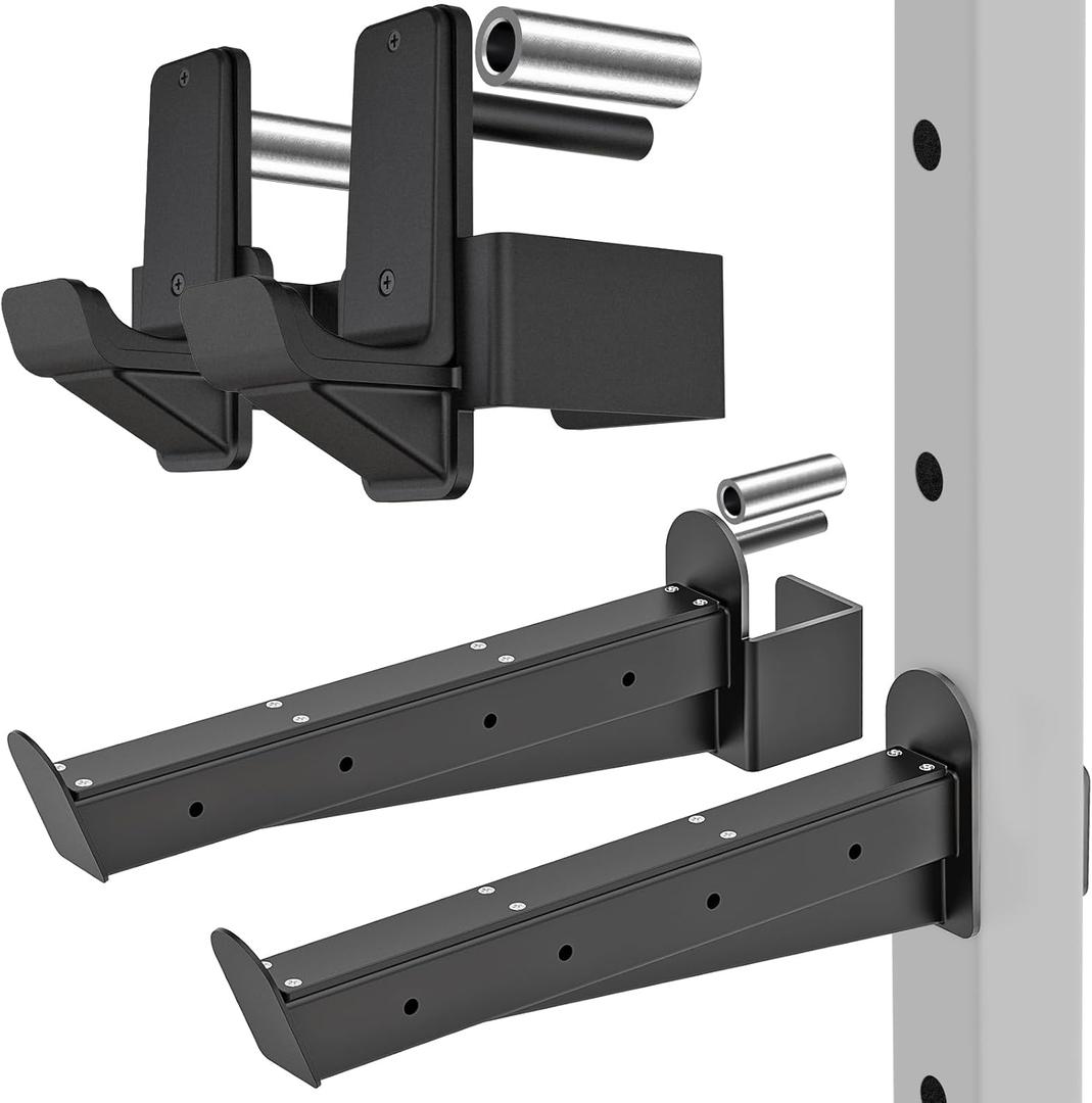 Kipika J-Hooks and Safety Spotter Arms for Power Racks with 5/8" or 1" Hole - Heavy Duty Barbell Holders and Catches with Rubber Pads - Power Rack Attachments for Squat, Bench Press and More