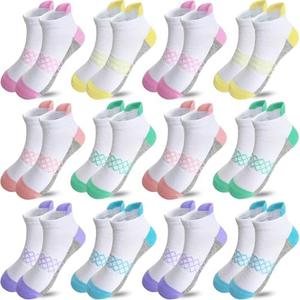 JAMEGIO Girl Socks 12 Pairs Girls Ankle Socks Athletic Running Low Cut Sock, Size: 10-14 Years