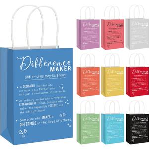 Gueevin 20 Pcs Difference Maker Thank You Gift Bag Bulk Teacher Appreciation Gifts Bags with Handle Mother's Day Party Favor Gift for End of Year Team Paraprofessional Week Nurse Week(Colorful)