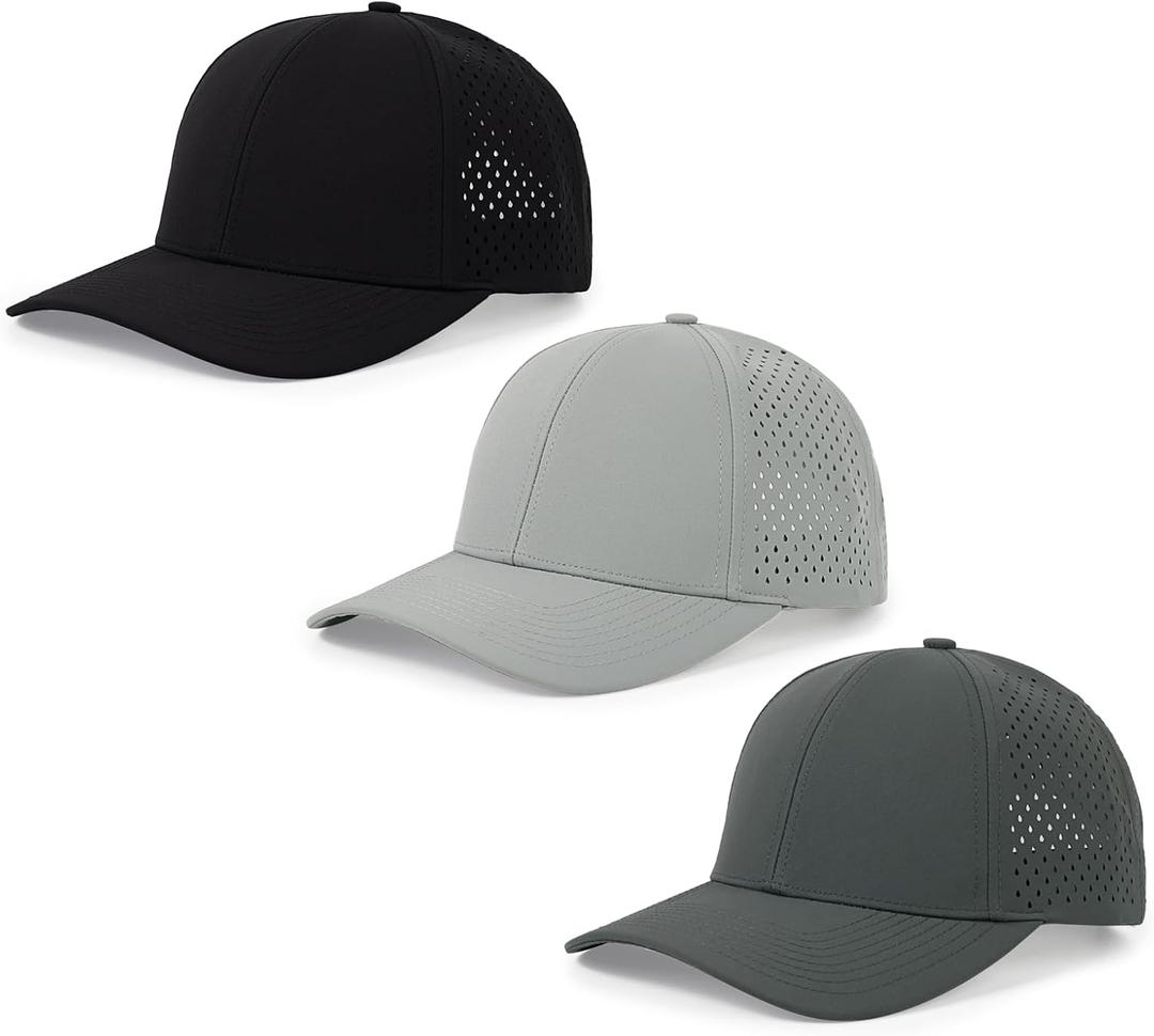 Quick Dry Baseball Cap Curved Brim Snapback Hat Laser Cut Mesh Ball Cap Golf Ball Cap for Men Women (One Size, Black-grey-darkgrey)