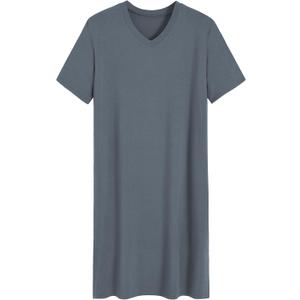 Latuza Men's Viscose Nightshirt Short Sleeves Sleep Shirt (Medium, Iron Gray)