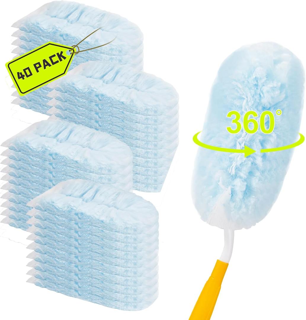 40 Count Duster Refills Kit for swiffer Duster,360 Heavy Duty Duster Refills, Disposable Microfiber Duster for Cleaning Home (40 Count Refills+2Handle)