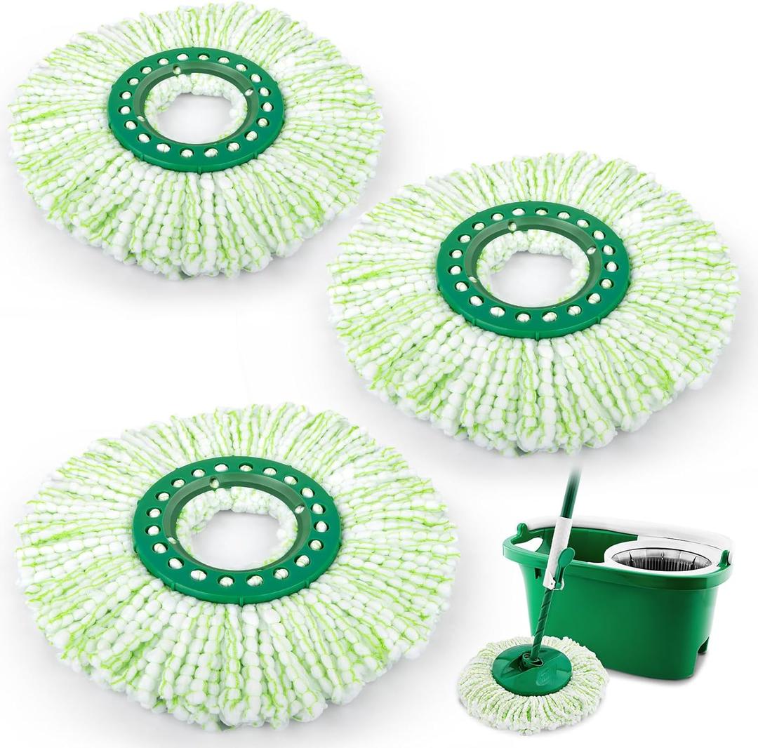 3 Pack Mop Head Replacement for Libman Tornado, Spin Mop Replacement Head ONLY Compatible with Libman, Easy to Replace, Machine Washable, Green and White (NOT for Old Version)