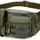 Tactical Fanny Pack For Men, Military Waist Bag Adjustable Hip Belt BumBag EDC Bags for Outdoor Fishing Hiking Hunting with Bottle Holder Pouch and US Flag Patch (Green)