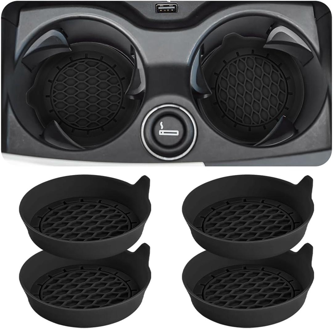 4PCS Car Cup Holder Coasters, Silicone Non-Slip Vehicle Cup Recessed Mats, Sift-Proof Automotive Interior Drink Insert Decor Accessories, Universal for SUV, Sedan, Truck (Black)