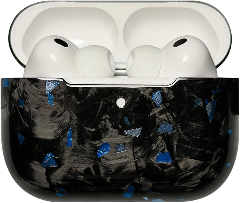 Real Forged Carbon Fiber Case for AirPods Pro 3 (2025 Release) - Ultra-Thin & Lightweight Hard Shell Protective Cover - Supports MagSafe/Wireless Charging - Glossy Black/Blue