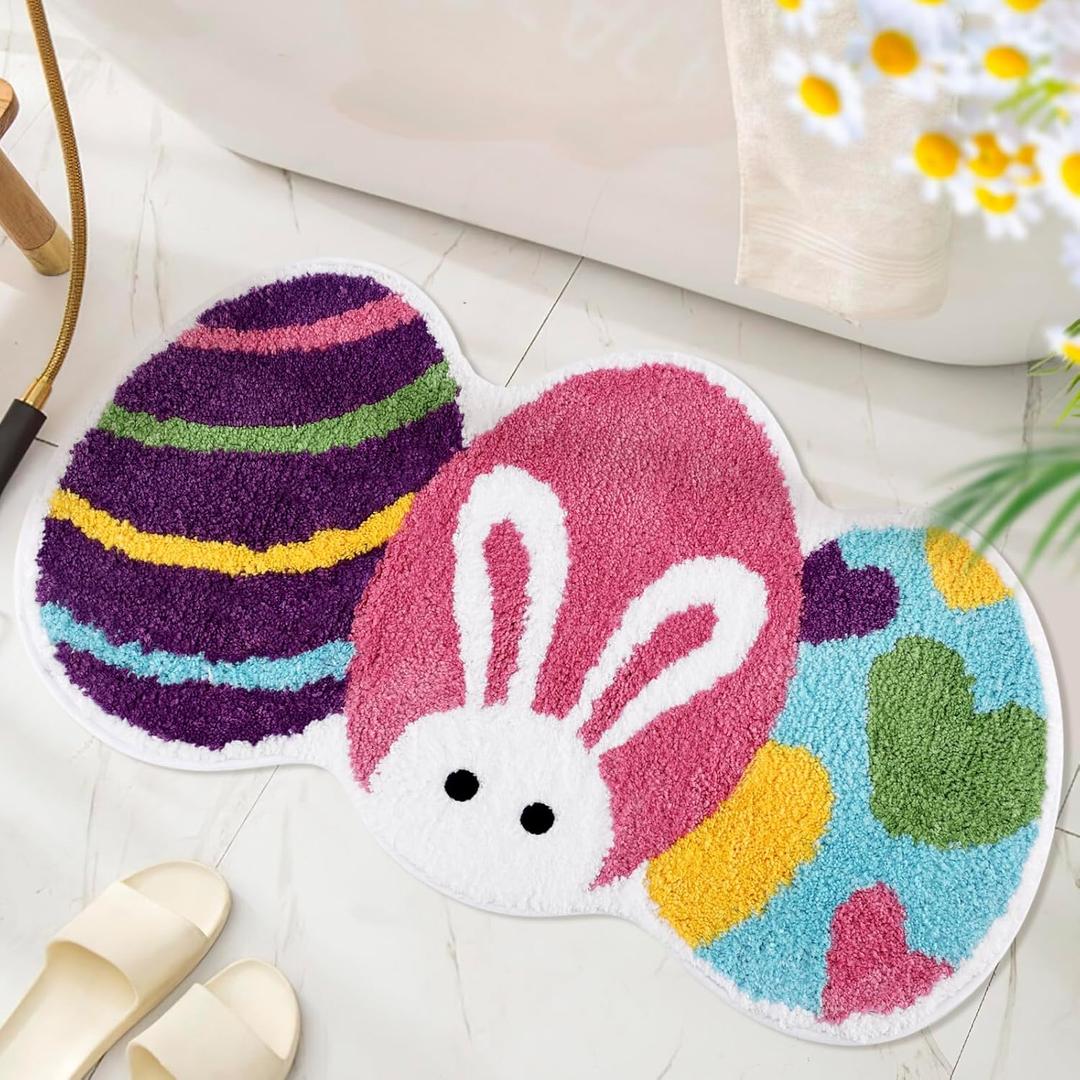 Easter Eggs Bath Mat Washable Rug Bathroom Mat Doormat Carpet Non-Slip Absorbent Soft Tufted Fluffy Rug for Bathroom Bedroom Living Room Spring Bathroom Decor Easter Decoration 31.5''x 17.1''