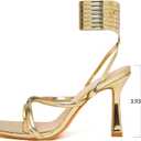 Mostrin Womens Sandals Strappy Heels for Women Lace Up Square Open Toe Heels Tie Up High Heeled Sandals for Prom, Party, Daily Wear, Gold, 11