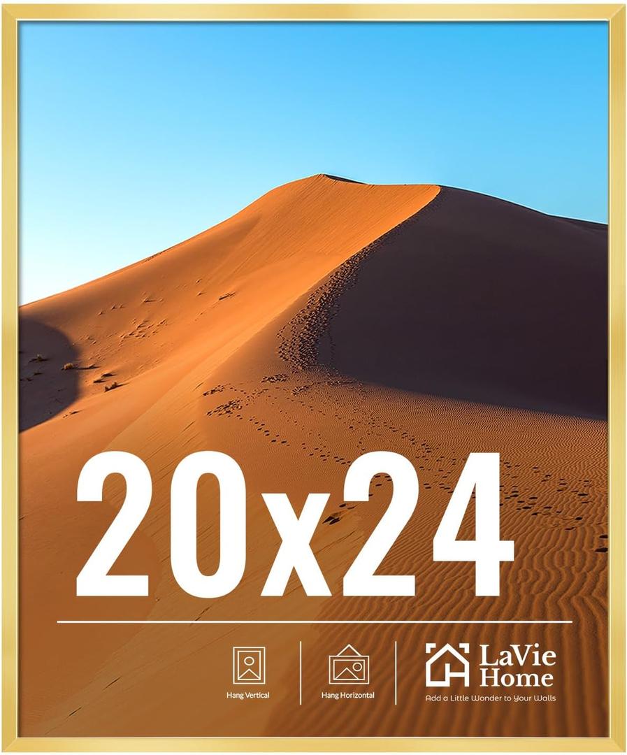LaVie Home 20x24 Picture Frame for Wall Display, 20x24 Gold Picture Frame with HD Plexiglas, 20 x 24 Poster Frame 1 Pack, Display Frame for Vertical or Horizontal, Classic Collection