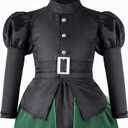 IKALI Women Gothic Witch Costume with Halloween Hat, Medieval Fairytale Witch Fancy Dress Up for Adults Big Girls (Black)