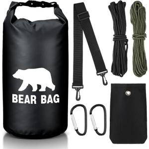 1 Set Bear Food Bag for Camping Ultralight Food Hanging System Includes Waterproof Bear Bag, Nylon Ropes, Hooks for Camping Backpacking (Black)