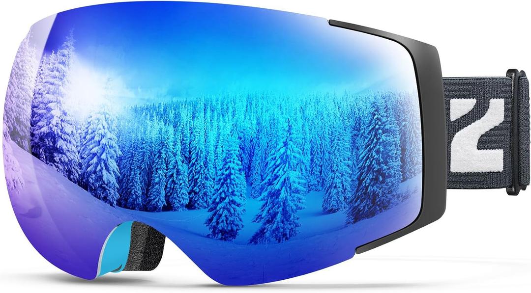 ZIONOR X4 Ski Goggles Magnetic Lens - Snowboard Goggles for Men Women Adult - Snow Goggles Anti-fog UV Protection (A2-vlt 11% Blue Frame Revo Blue Lens)