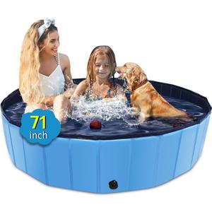 Foldable Dog Pool, 71" x 12" Large Kiddie Pool with Hard Plastic, Non-Slip Dog Bath Tub for Outdoor Backyard, Collapsible Dog Swimming Pool for Kids Dogs Pets (Blue)