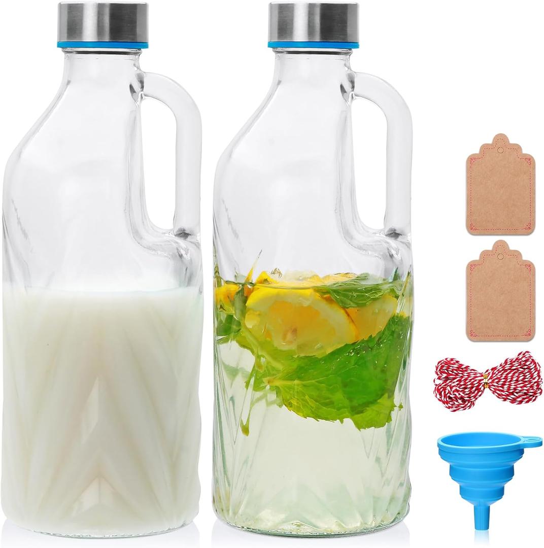 2 Pack 36oz Clear Glass Pitchers with Lids and Handles, Coffee Carafe Beverage Serveware, Water Jug for Making Tea and Juice
