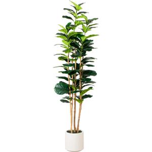 Nearly Natural 7ft. Artificial Fiddle Leaf Tree in Decorative White Planter
