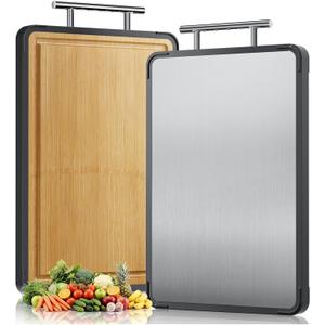 Titanium Bamboo Cutting Board for Kitchen, Double Sided Cutting Board, Titanium Cutting Board & Bamboo Wood Chopping Board, Reversible Cutting Board for Meat Vegetables Fruit, Easy to Clean (16x11)