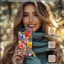 Compatible for iPhone 16e Case Cute with Strap Stand Finger Kickstand, Designer Cool Silicone Cases Funda Cover - Red Dark Florals Flowers